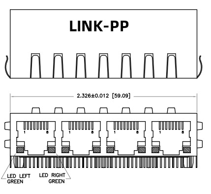 HFJ14-1G01ER-L11RL 1x4 RJ45 Fastjack Dengan 1000base-T Magnetics
