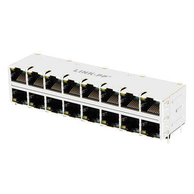 2 x 8 Port RJ45 ditumpuk HUB PC Card terlindung dengan EMI jari 0810-2H8R-28