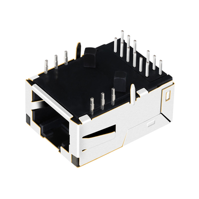 G10-1GHN-056 1 Port Tab Up 10G Base-T Konektor Rj45 Profil Rendah Terlindung Dengan Jari EMI