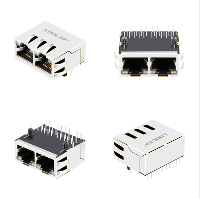 1000 Base-T Tab Up 1x2 Port Rj45 Jack Dengan Magnetik 1840572-6 Dengan Led GY / GY