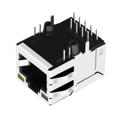 JXD0-00010NL 1 Port Tab Turun 100 Base-T RJ45 Magjack Dengan Led Hijau / Kuning