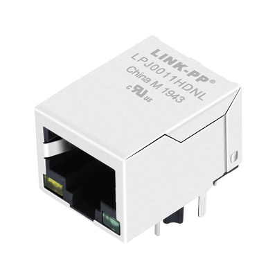 HFJ11-2450E-S1L21RL Tab Down 10/100 Base-T RJ45 Konektor Jack Kuning / Hijau LED Dengan Magnetik