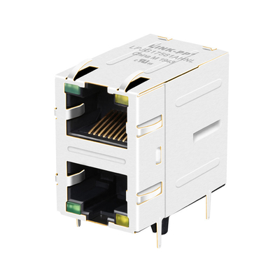 JXD9-1002NL 2x1 Port Cat6 RJ45 Jack Magnetik 100/1000 Base-T LED Hijau/Kuning