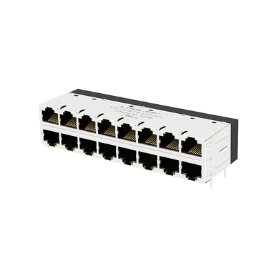 JT5-2853NL Side Entry Magnetic RJ45 Jack Lead Free 2x8 Dengan Magnetics Terintegrasi