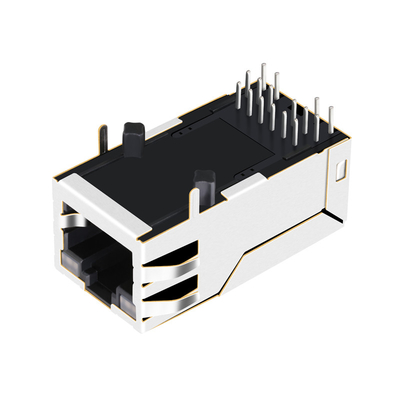 2250368-1 Tab Up 10G Base-T RJ45 MagJack Connector Port Tunggal 4PPoE 60W Dengan Led GY/GY