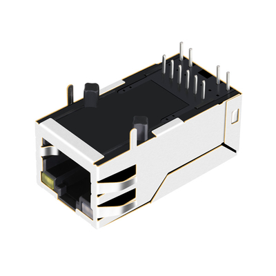 0875-1X1T-P2 6 Pin Rj45 Magjack Port Tunggal 10/100BASE-T Tab Up OG/Y Led