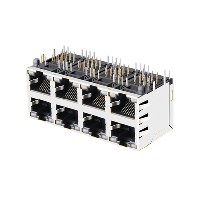 J0B-0364NL 1000BASE-T 2X4 Port RJ45 Magjack Konektor Perempuan POE 15W Dengan led