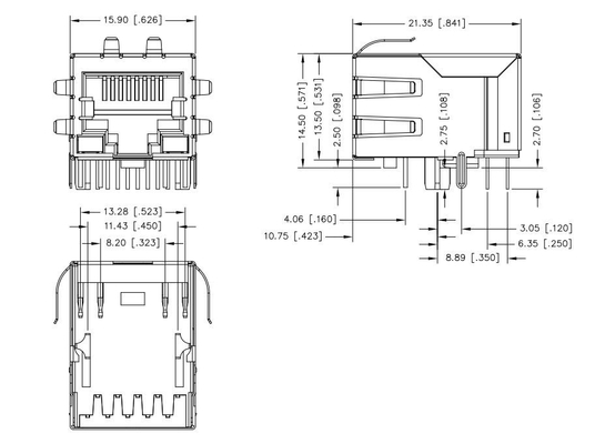 JXD0-9006NLT Port Tunggal RJ45 Konektor Magnetik Tab Turun 100BASE-T 8PIN Dengan G/Y Led
